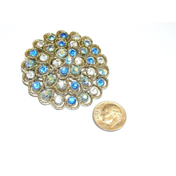 Blue and White Rhinestone Brooch - Picture 2 of 4